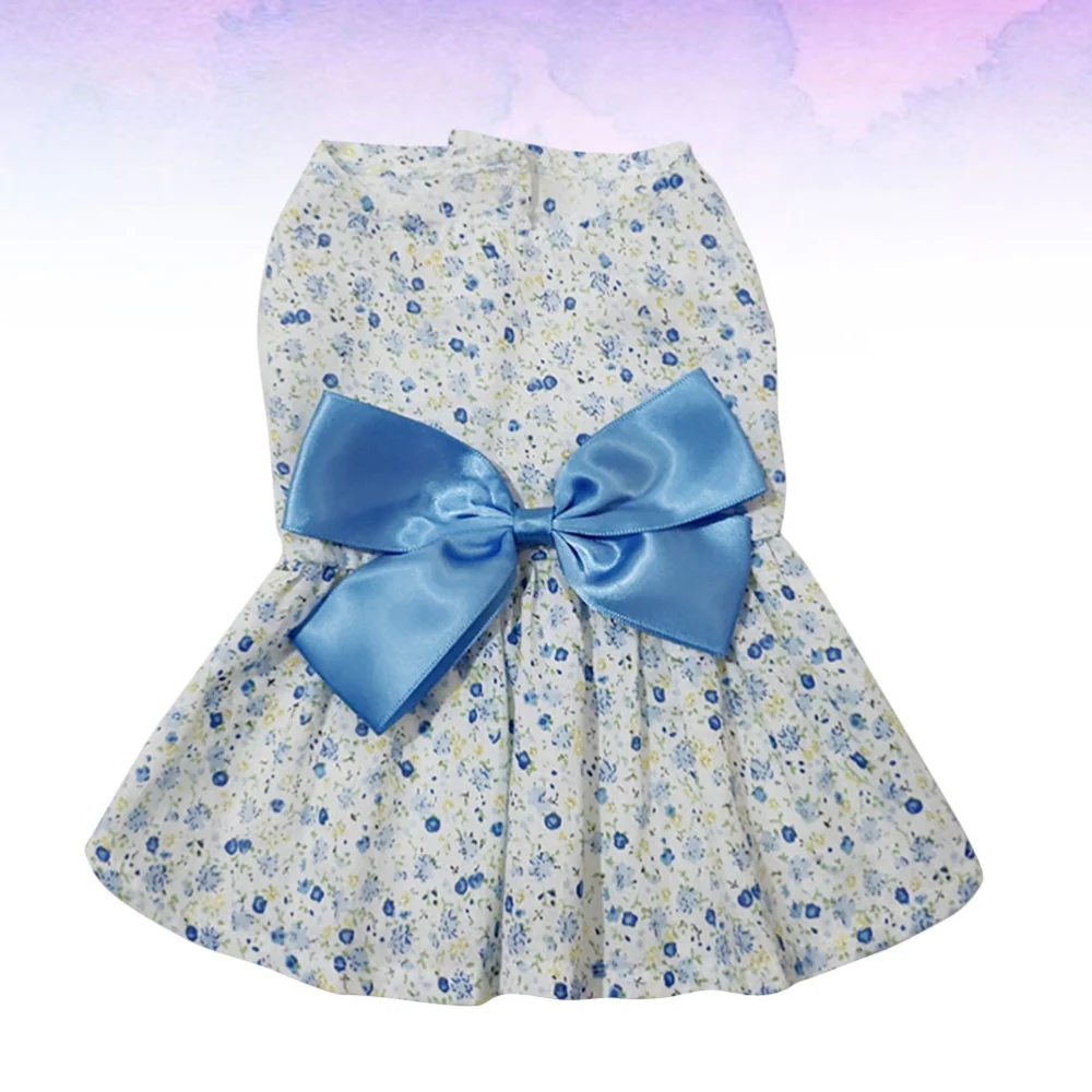 Bowknot Pet Dress Floral Breathable Skirt Lovely One-piece Pet Clothes for Dog Puppy (Blue, Size XL)