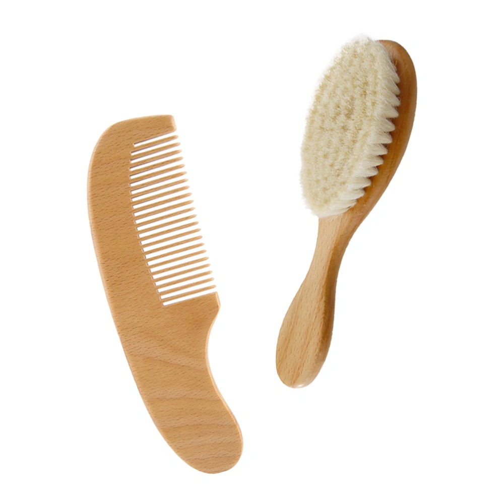 1 Set Handle Wool Brush Wood Comb Kit Baby Washing Head Brush and Comb Kit