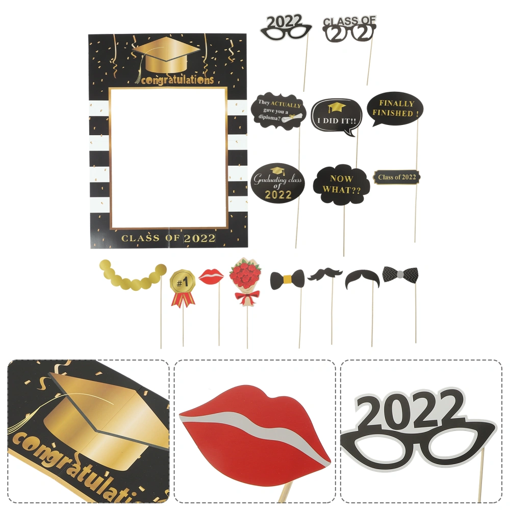 17pcs 2022 Graduation Party Photo Props Paper Photo Frame Creative Graduation Photography Accessories Party Favor (1pc Photo Frame + 16pcs Photo Props)