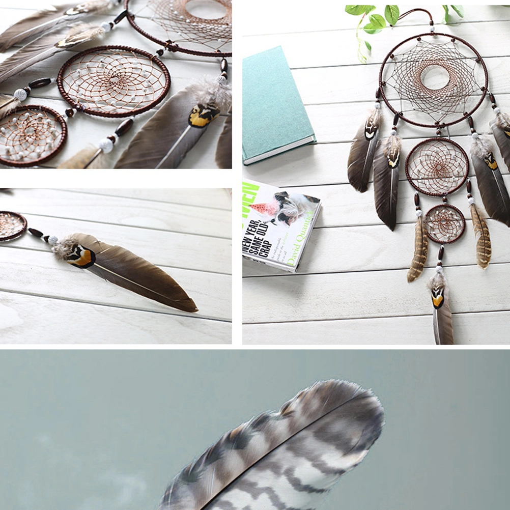 Handmade Rustic Dream Catcher Traditional Indian Dreamcatcher 3 and Eagle Feather Hanging Decoration