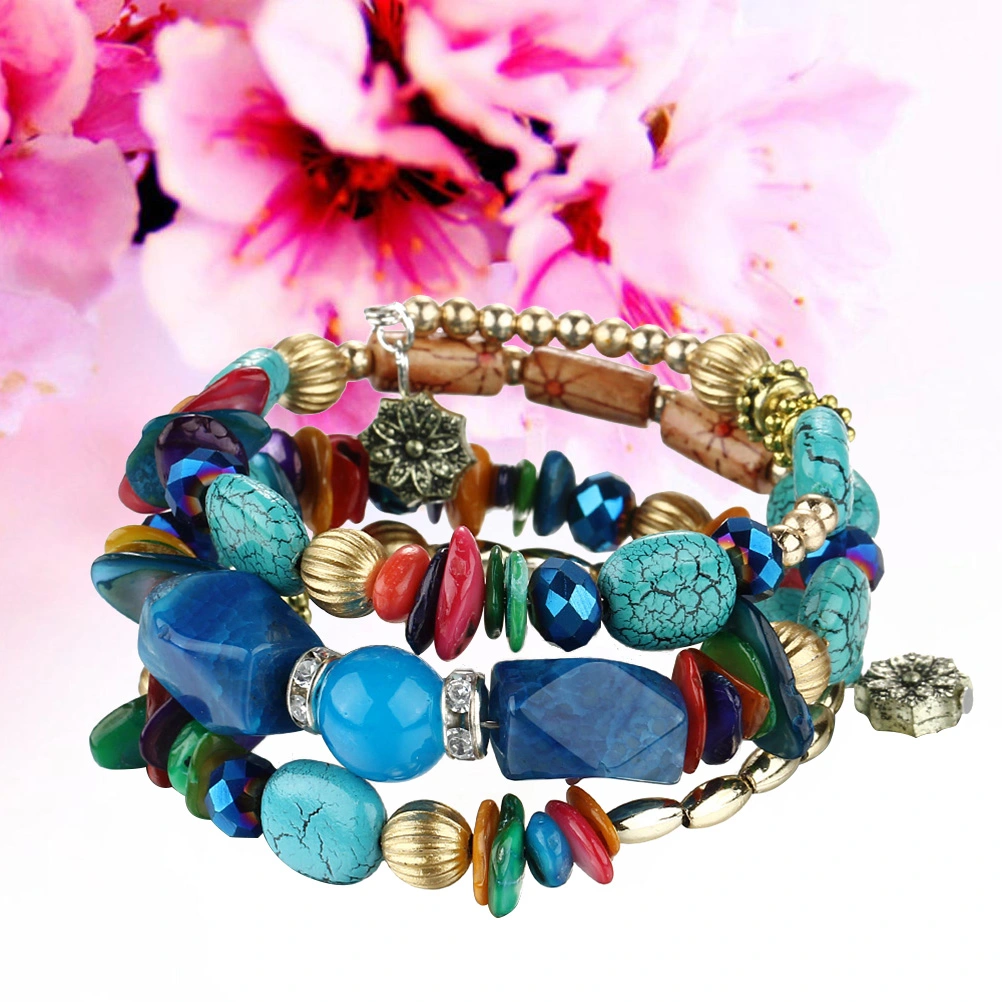 Vintage Wrap Bracelets Handmade Beaded Bracelet Loose Beaded Bangles Hollow Carved Bracelets(Colorful)