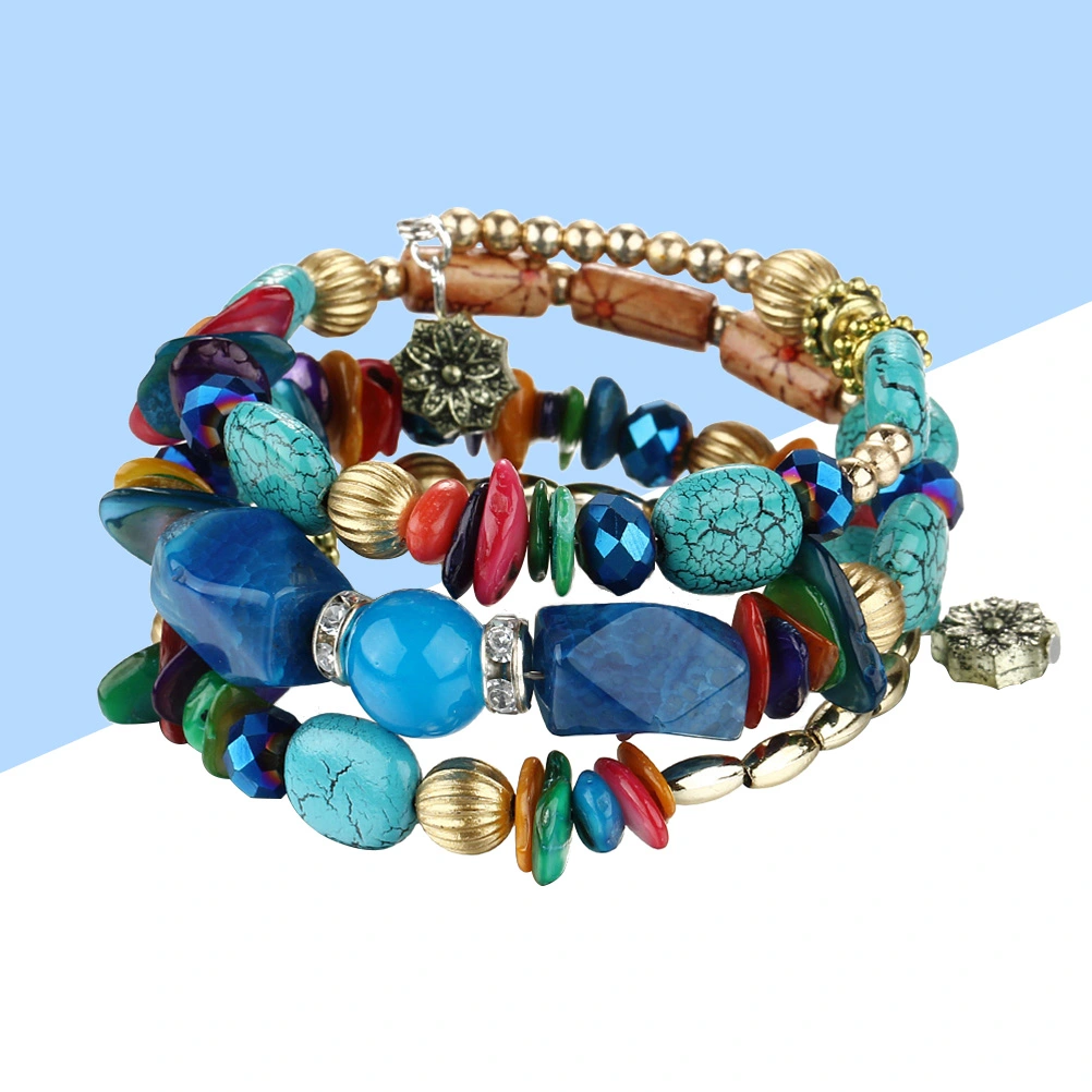 Vintage Wrap Bracelets Handmade Beaded Bracelet Loose Beaded Bangles Hollow Carved Bracelets(Colorful)