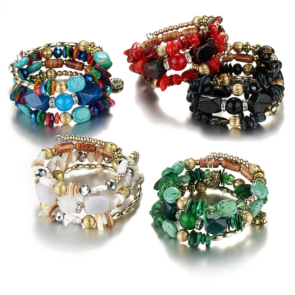 Vintage Wrap Bracelets Handmade Beaded Bracelet Loose Beaded Bangles Hollow Carved Bracelets(Colorful)