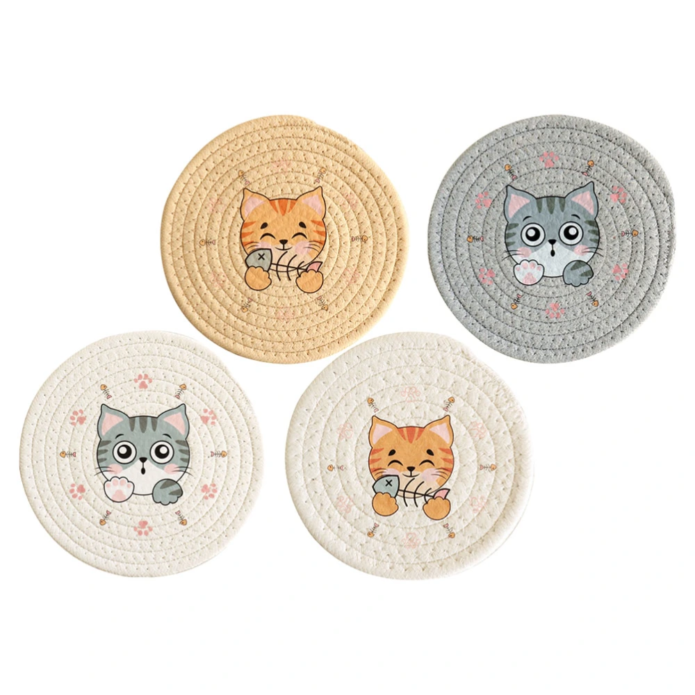 4pcs Home Use Cup Mats Hand-woven Placemats Tabletop Cup Mats Cartoon Coasters