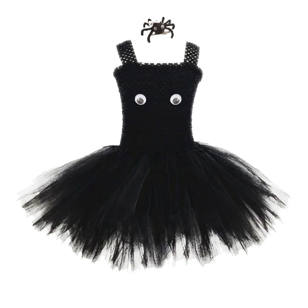 1 Set Halloween Girls Tutu Dress with Spider Hair Clip Baby Kids Halloween Outfits Linered Party Costume Cosplay Clothing Set Sleeveless Dress up Favors (Size M)