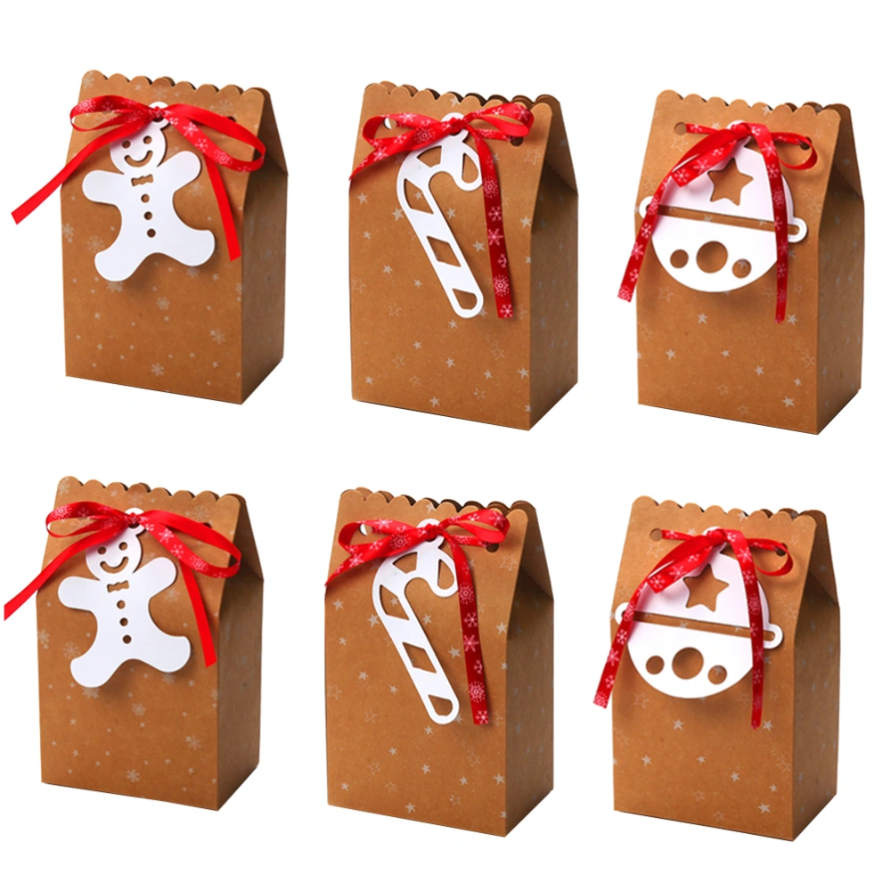 6Pcs Brown Paper Candy Cookie Package Christmas Paper Boxes Gifts Packing Boxes Light Brown