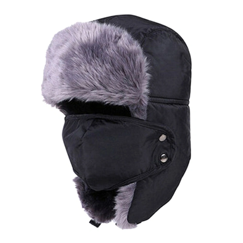 Men Women Winter Ushanka Trapper  Earflap Ski Hats With Mask Hood (Black)