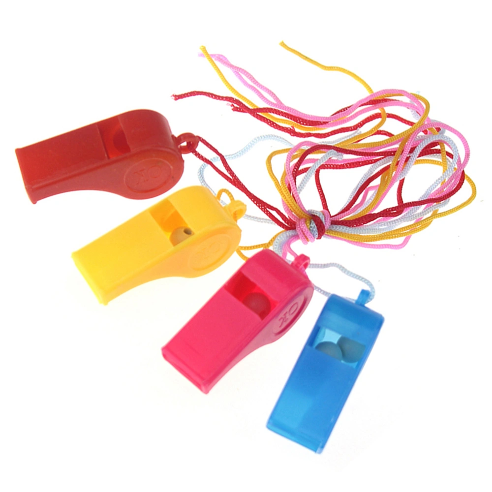 72 Pcs ABS Game Whistles Cheering Lifeguard Whistle Hanging Keychain Lanyard Keychain for Kids Outdoor Camping Hiking (Mixed Color)