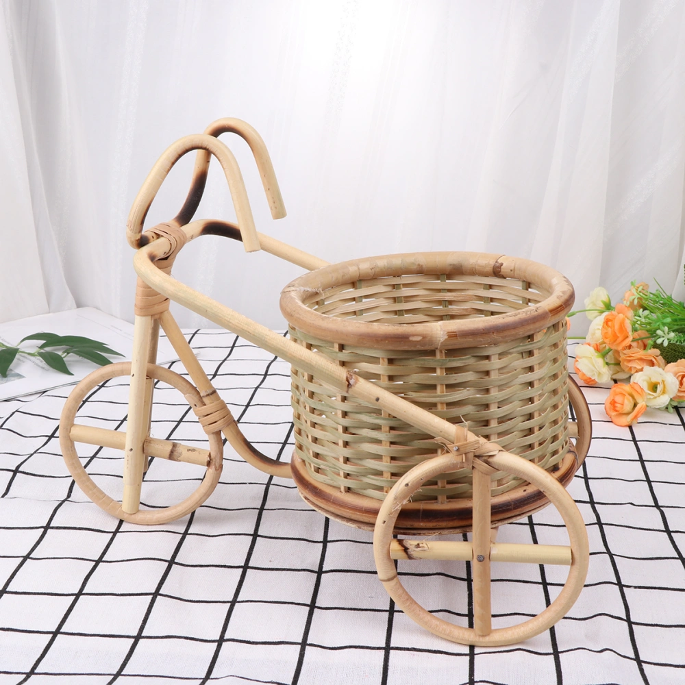 1PC Handmade Bamboo Woven Storage Basket Tricycle Shape Storage Holder Container for Fruit Candy (Style D)