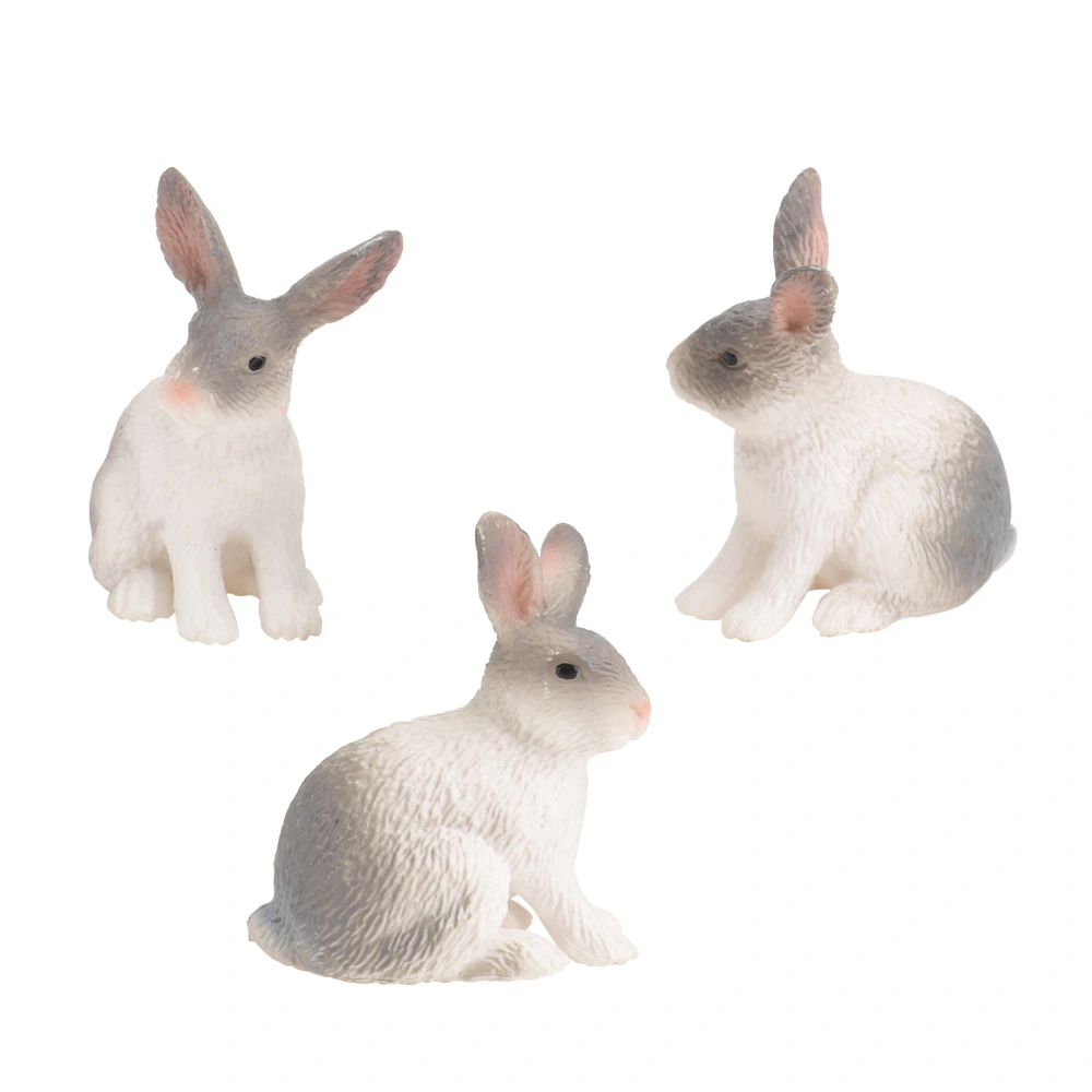 3Pcs Simulated Bunny Models Decorative Animal Toys Children Cognitive Props Gray