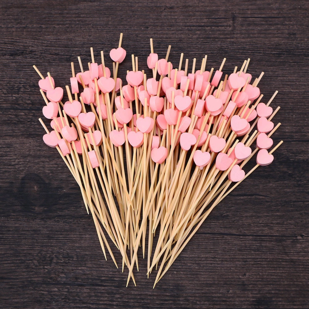 100 Pcs 12 cm Cocktail Picks Creative Handmade Heart Shape Bead Appetizer Picks Fruit Toothpicks Party Supplies (Pink)