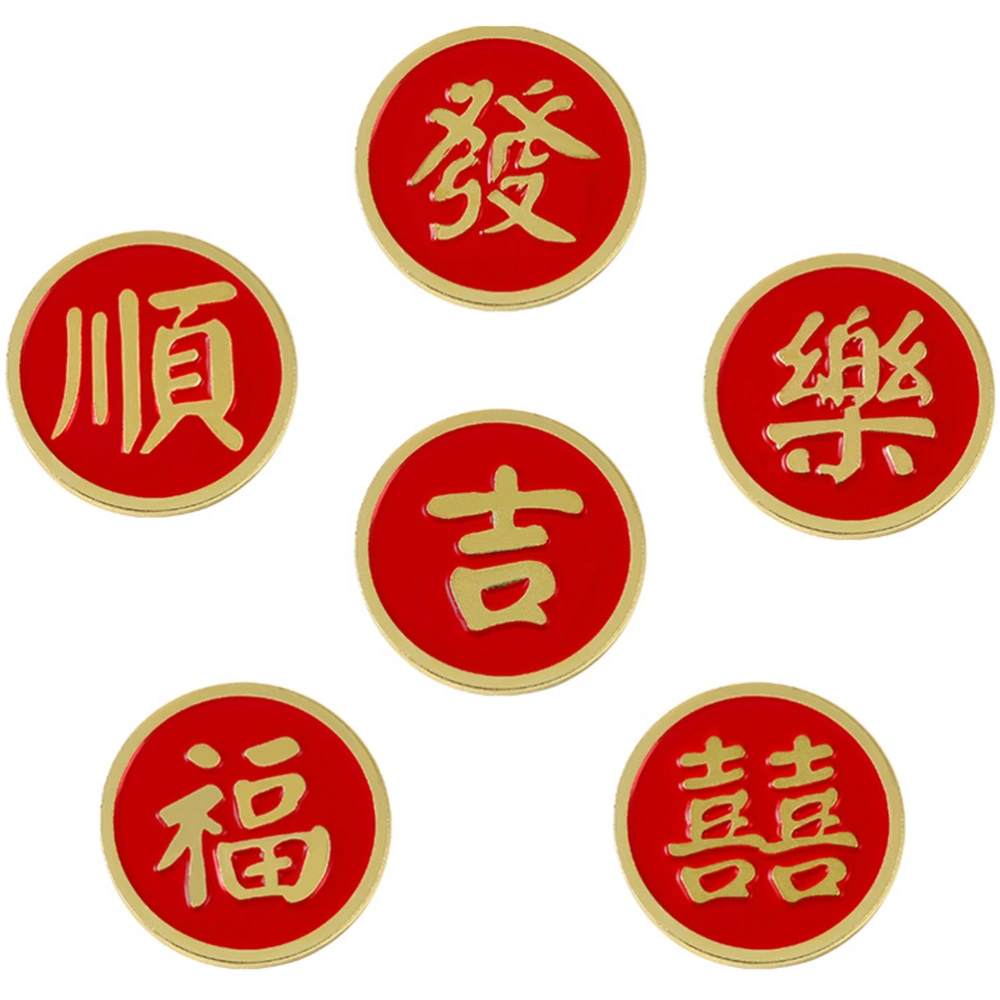 6Pcs Chinese Style Lapel Pin Backpack Pin Brooch Round Pin Costume Accessories