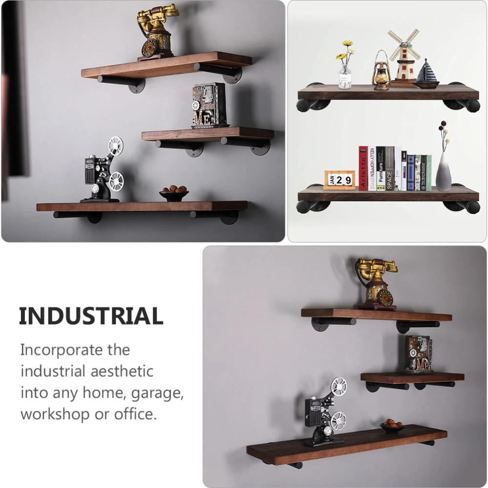 4 Sets Iron Pipe Shelf Brackets Vintage Wall Mounted Shelving Brackets for Home