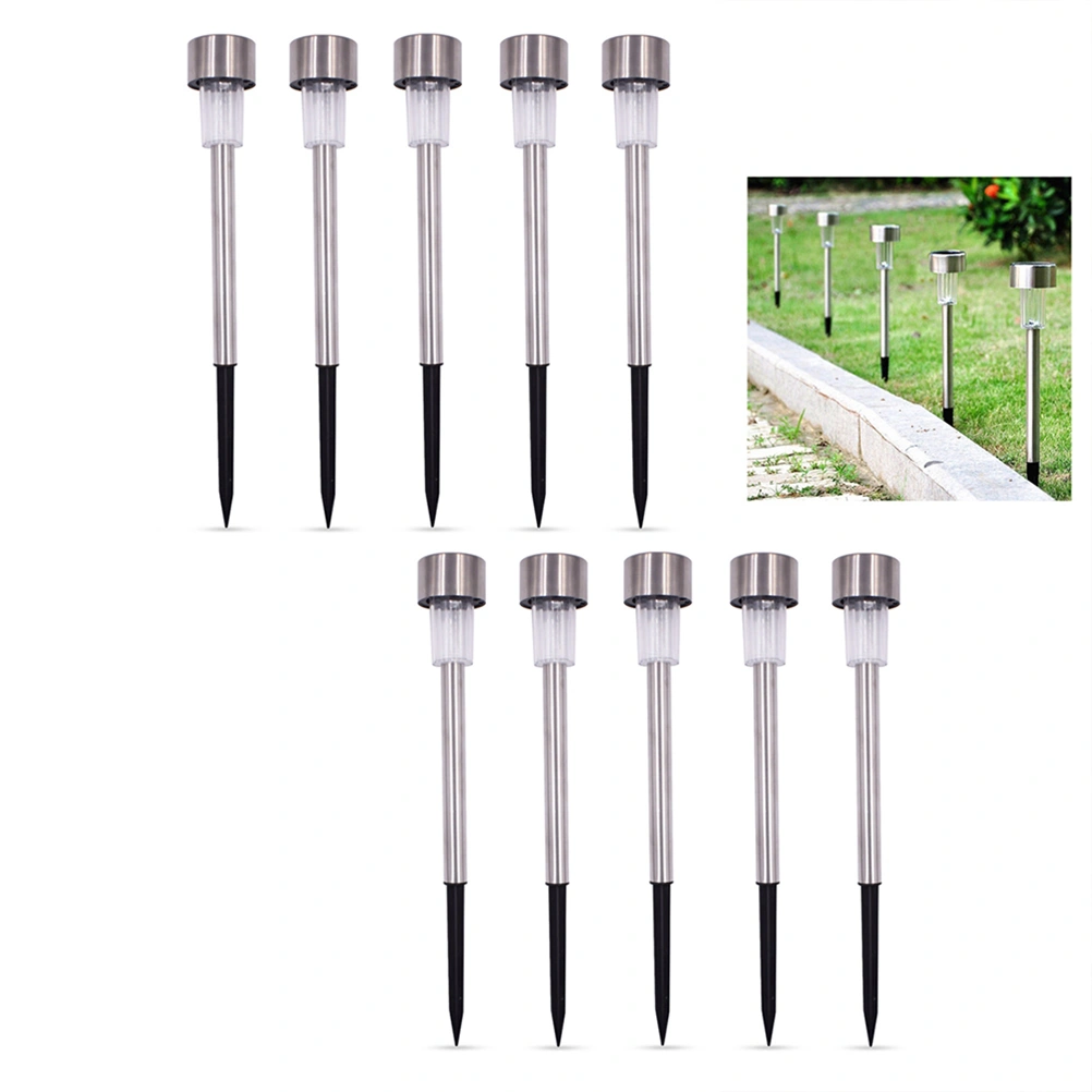 10Pcs Stainless Steel Solar Powered LED Light Solar Waterproof Panel Lights for Pathway Landscape Garden Outdoor Patio Yard (White Light)