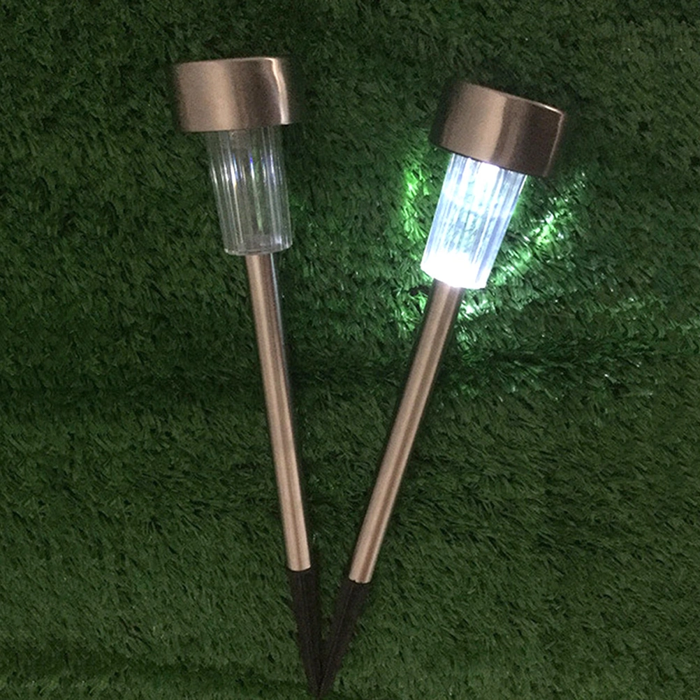 10Pcs Stainless Steel Solar Powered LED Light Solar Waterproof Panel Lights for Pathway Landscape Garden Outdoor Patio Yard (White Light)