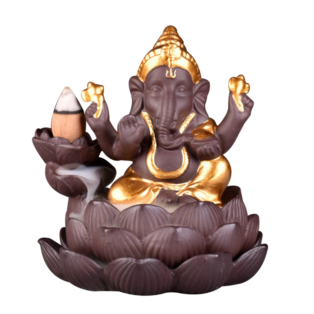 2PC Purple Sands Backflow Censer Decor Indian Elephant-headed God Incense Burner Creative Elephant-headed God Incense Censer Delicate Elephant Aroma Burner Crafts Portable Joss-stick Incense Burner for Home Store Tearoom Use Golden