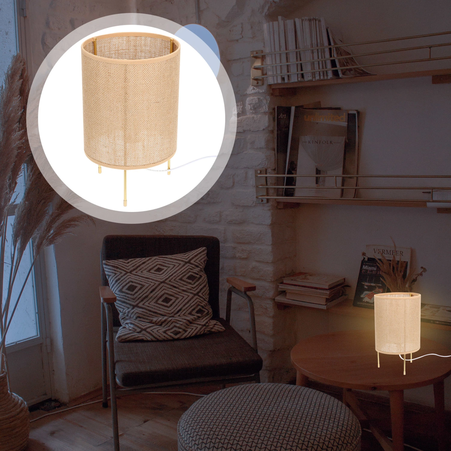 Table Lamp E27 Base Weaving Bedside Desk Light Nightstand Lamp EU Plug