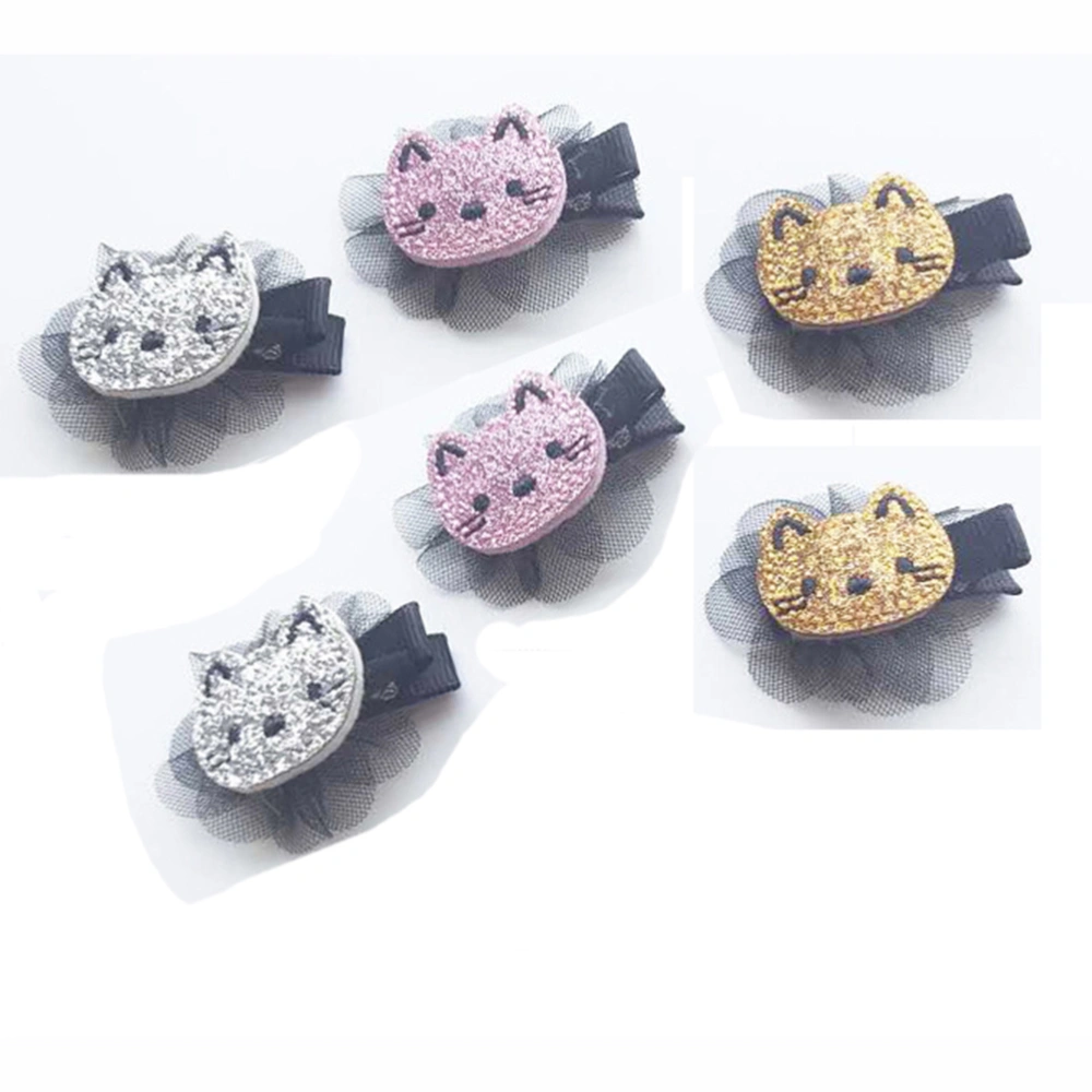 6 PCS Adurable Cat Hair Clip Glitter Hairpin Barrette for Baby Girls Children (Pink + Silver  + Gold 2pcs Each)