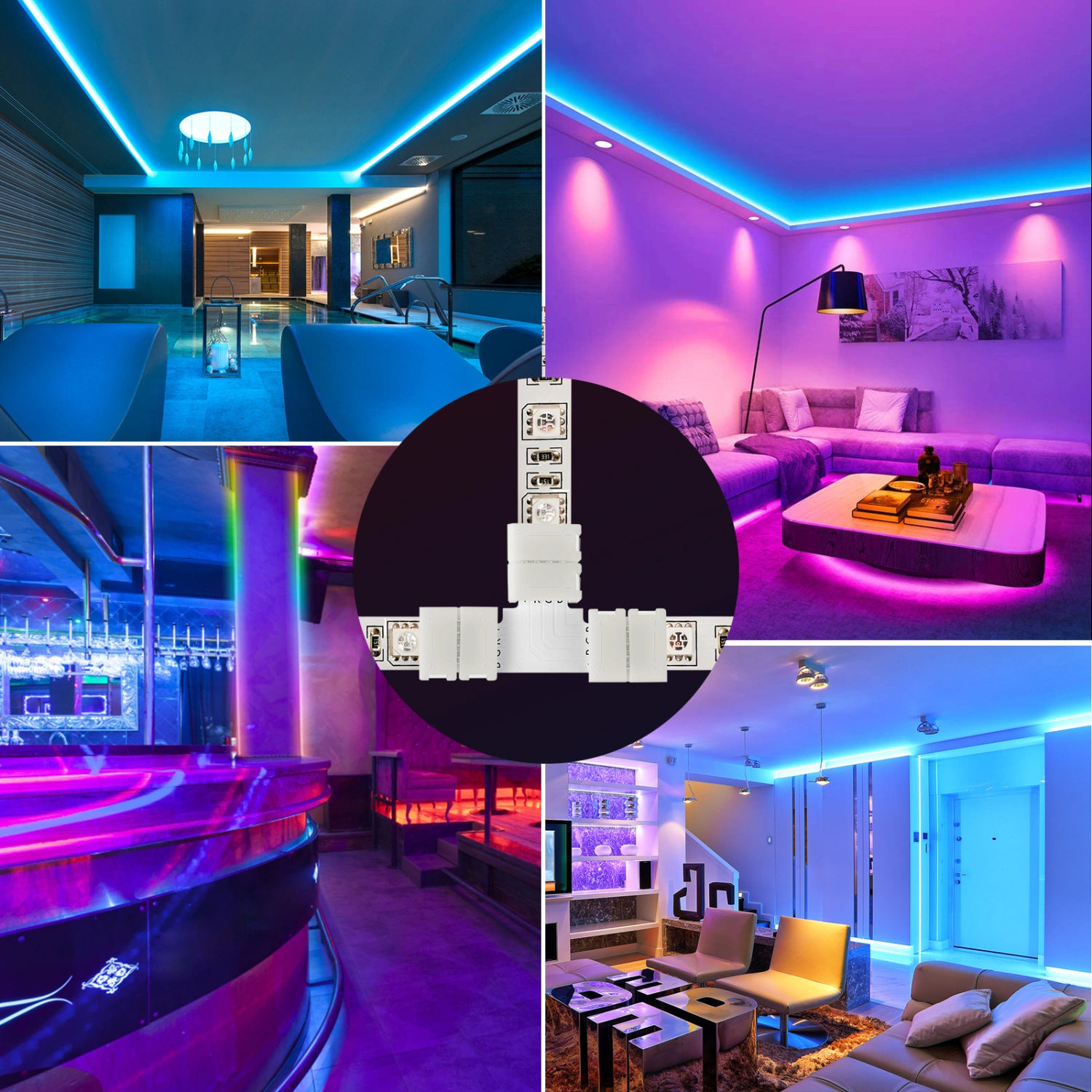 LEDMOMO 10pcs T Shape 4-Pin LED Connectors Solderless Gapless Adapter Connectors with 2pcs Clips for 5050 RGB LED Strip Lights