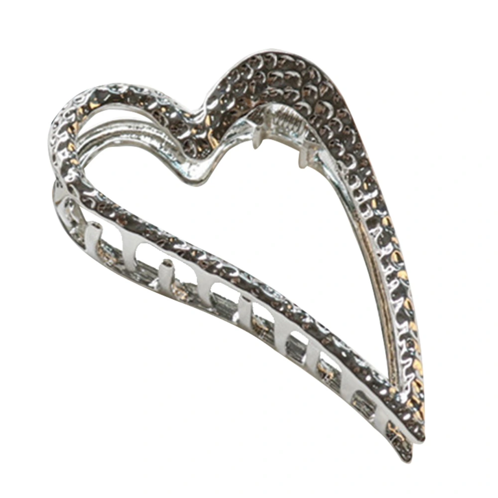 Metal Hollow Heart-Shaped Hair Claw Jaw Clips Clamps for Girl Women Lady (Silver)