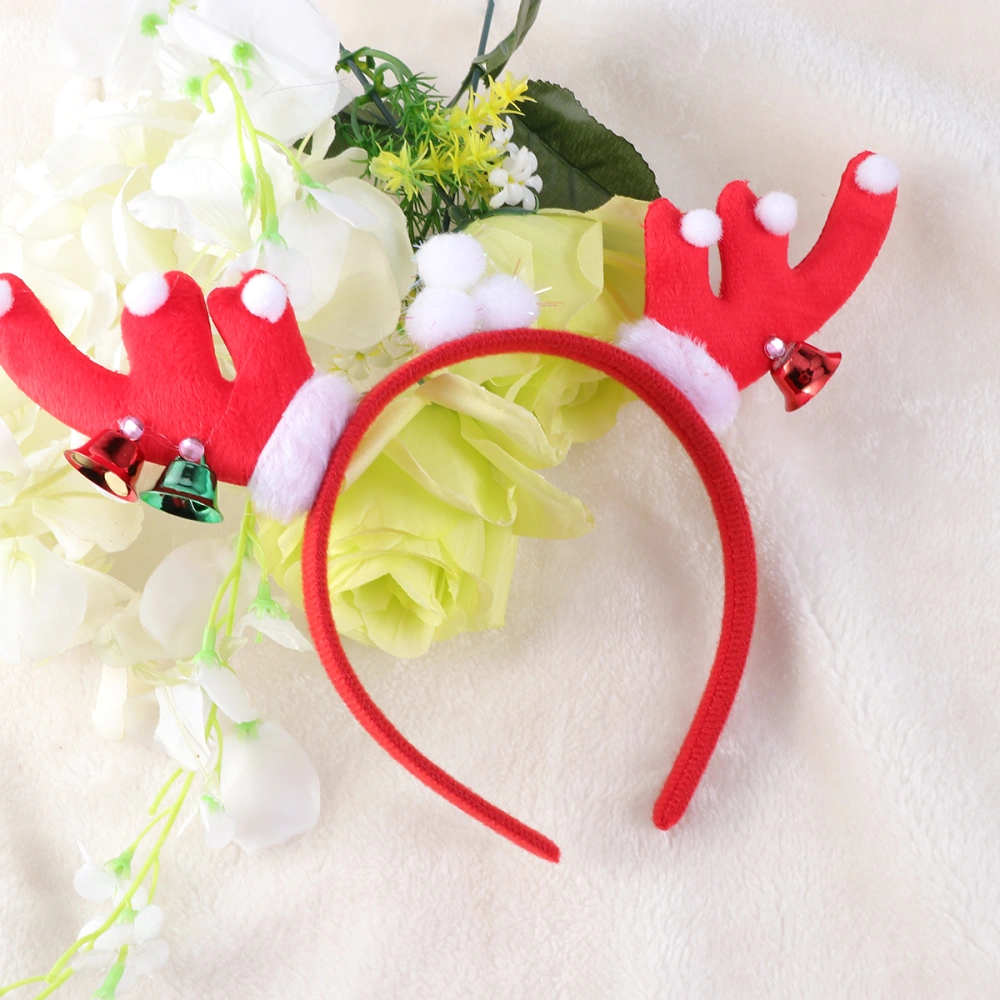 Christmas Antlers Bell Hair Bands Adorable Hair Hoops Headdress Party Favors Supplies Decorations (Red Antler Pattern)