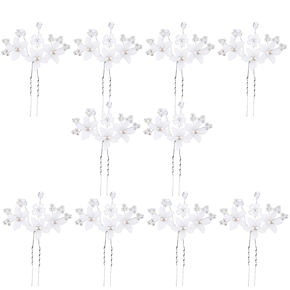 10PCS Dull Polish Flower Pearls Hairpins Wedding U Shape Beads Hairpins Bridal Hair Accessories for Wedding Party