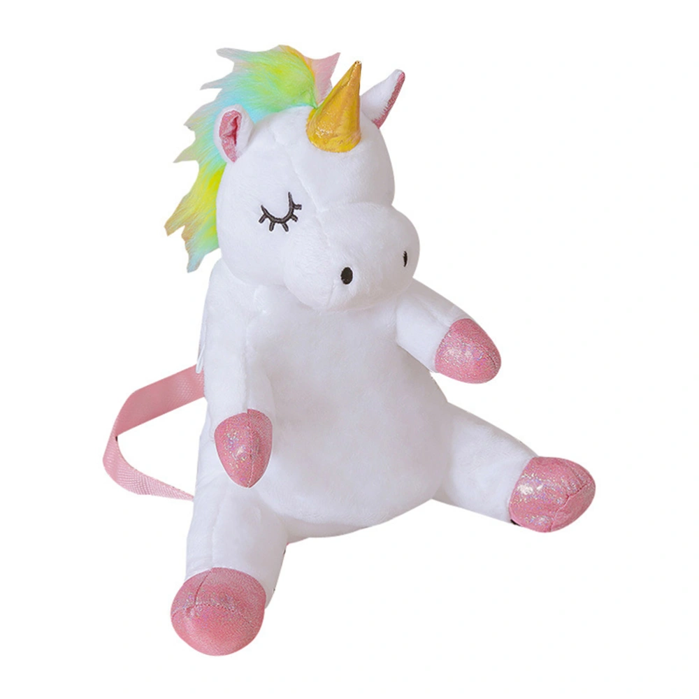 Rainbow Unicorn Backpack Cartoon Change Purse Coin Pocket Decorative Plush Toy Plush White School Bag for Little Girls Kids