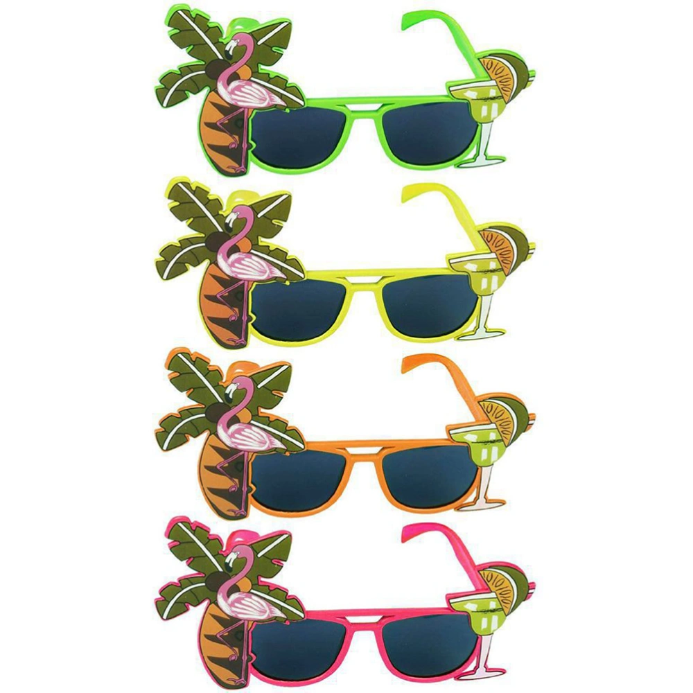 Luau Party Sunglasses Lemon Cup Flamingo Coconut Tree Decorated Sunglasses for Beach Luau Party Supply Hawaii Themed Photo Booth Props