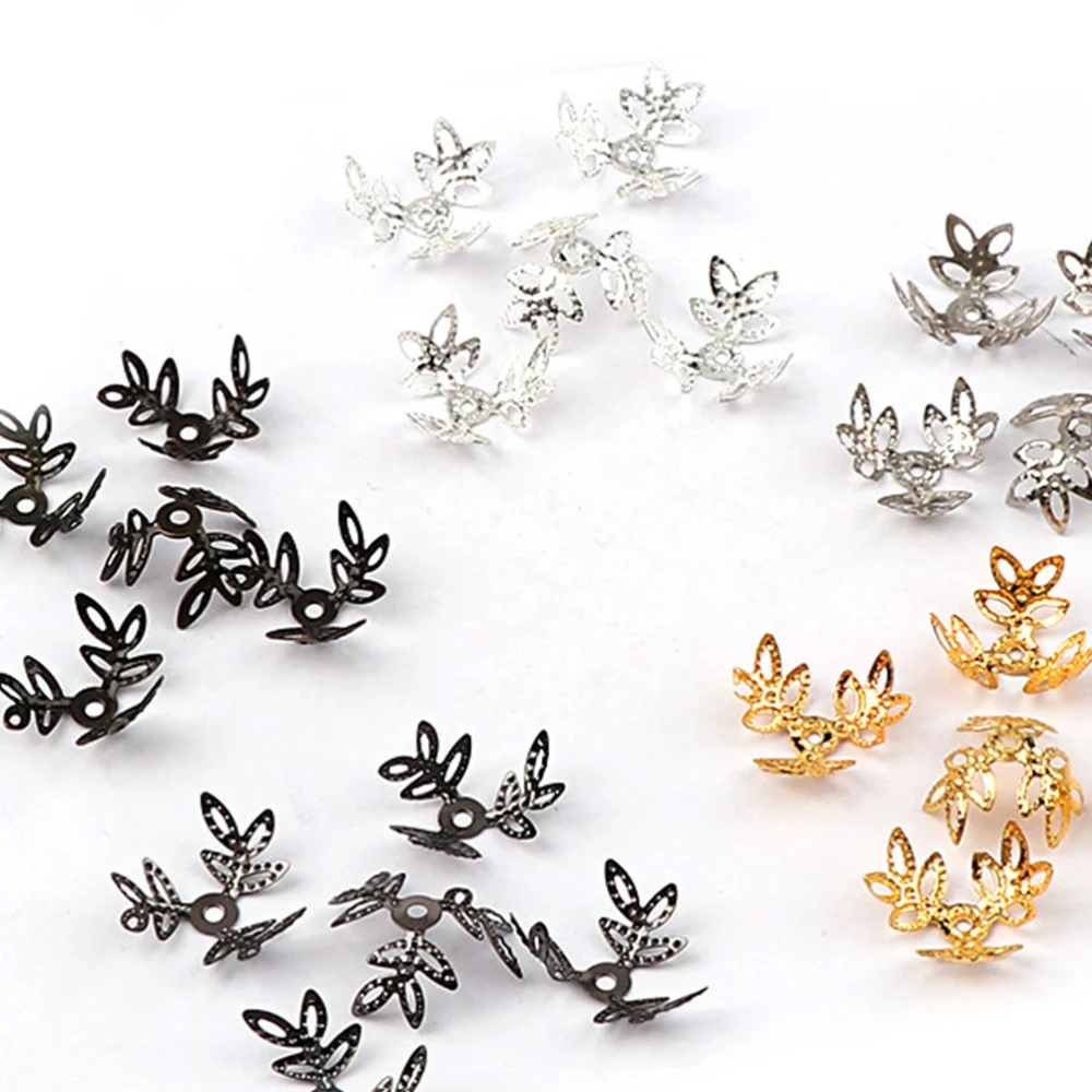 400PCS DIY Jewelry Making Accessories Three-leaf Hollowed-out Flower Accessory Delicate Earrings Making Material Multi-purpose DIY jewelry Making Supplies for Home Store Use Silver