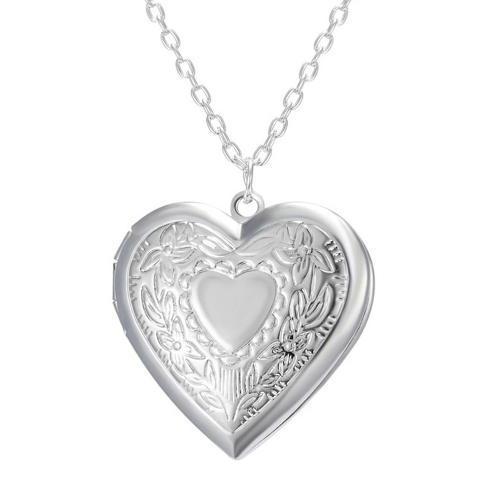 Photo Frame Necklace Alloy Pendant Creative Heart Shape Carve Necklace Jewelry Gift Ornaments without Photo Frame