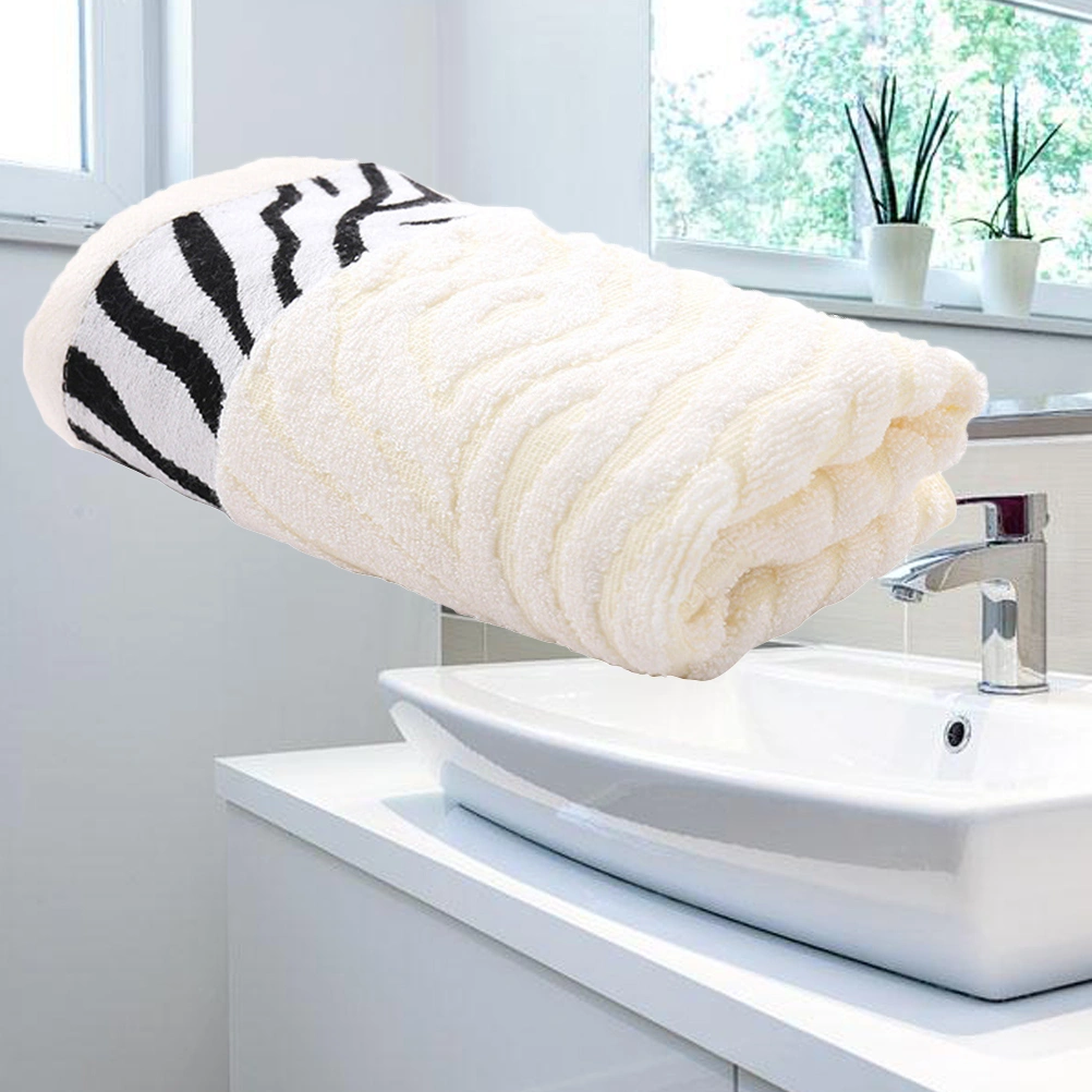 Bamboo Fiber Bath Towel Comfortable Washcloth Super Absorbent Hand Towel with Strips(Light Beige)