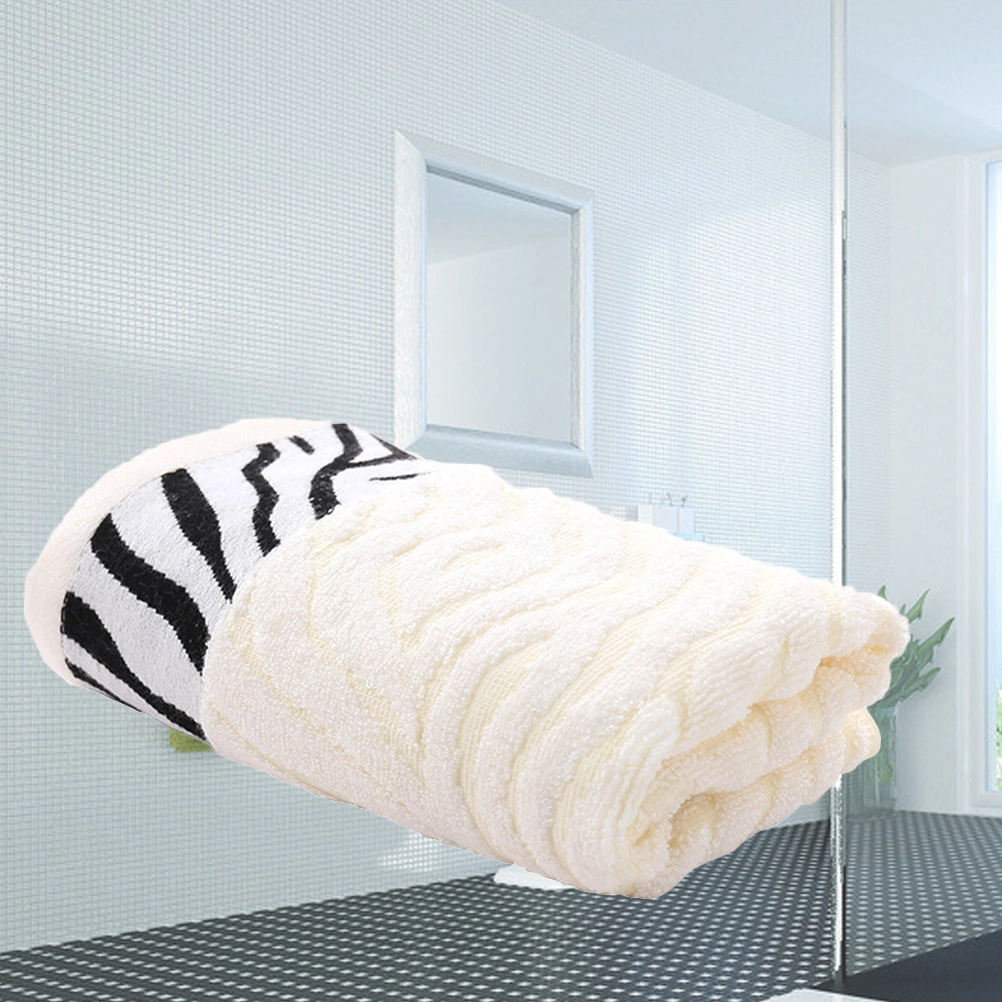 Bamboo Fiber Bath Towel Comfortable Washcloth Super Absorbent Hand Towel with Strips(Light Beige)