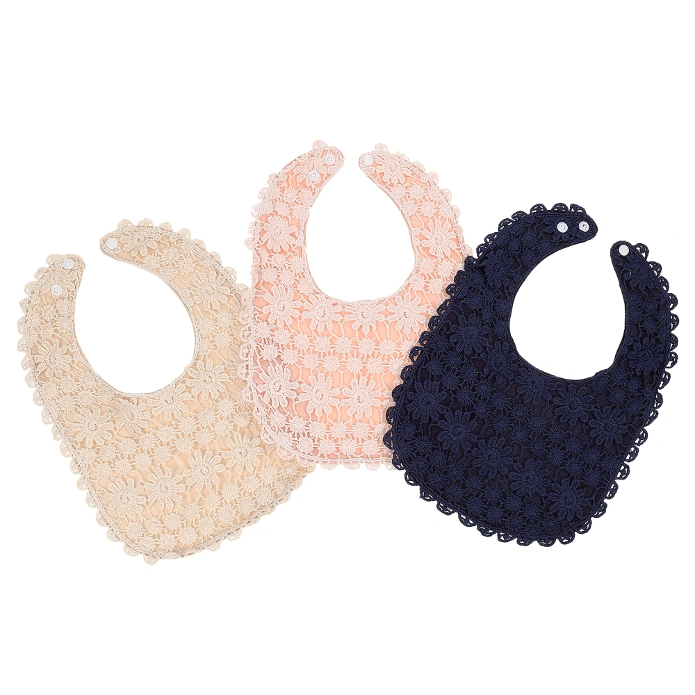 3pcs Baby Eating Drool Towel Cotton Newborn Bibs Supple Lace Saliva Towels