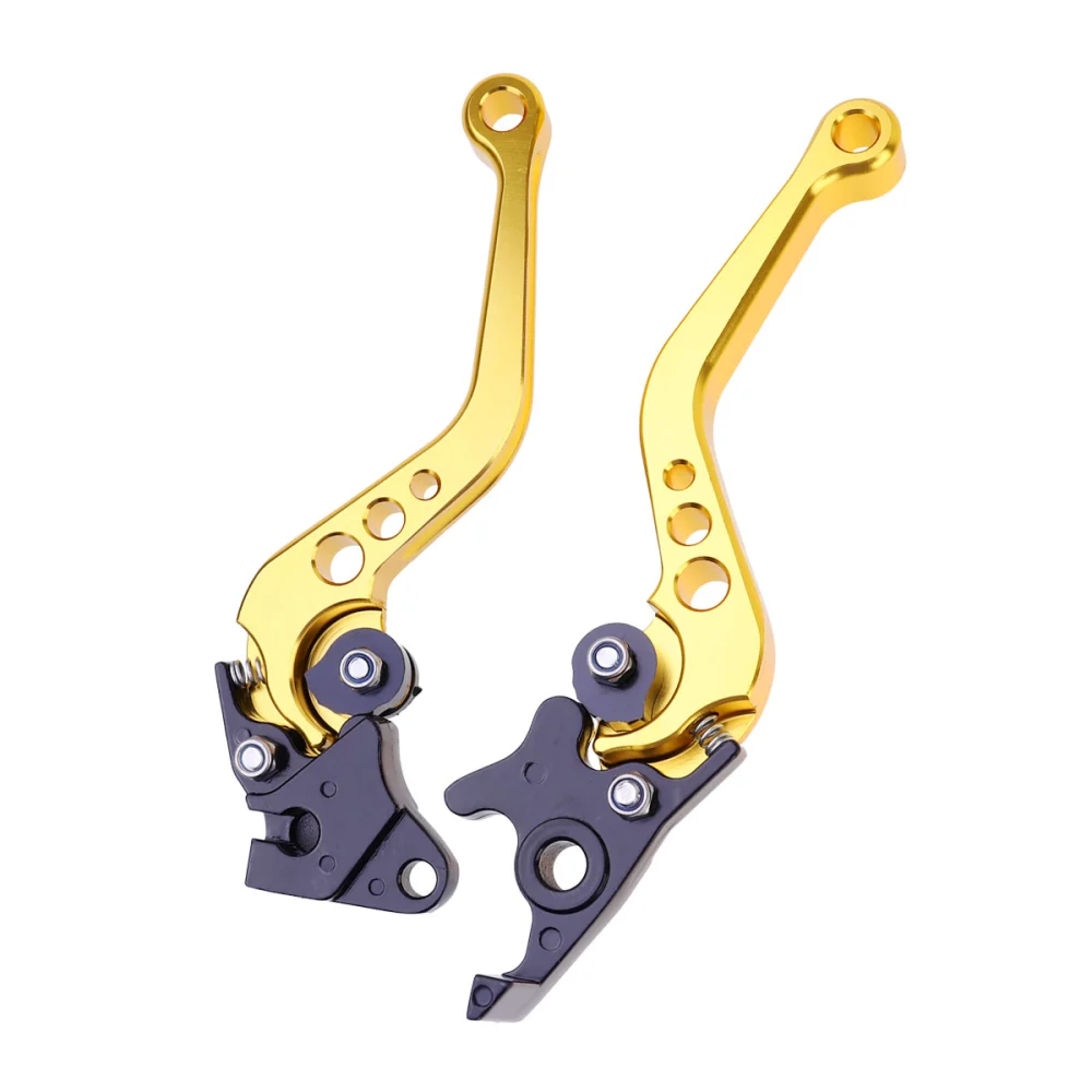 1 Pair Universal Motorcycle Brake Clutch Lever 6 Gear Adjustable Hand Grip Handle Bar (Golden)