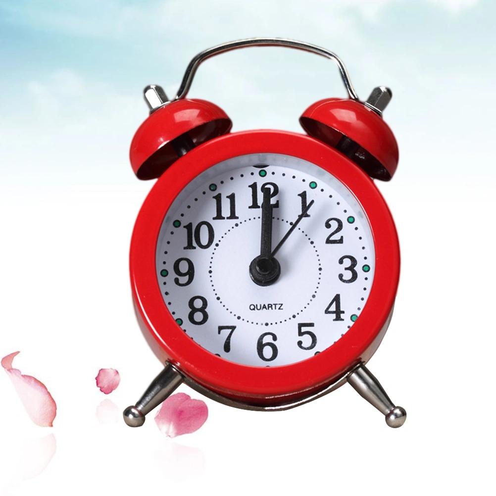 Creative Metal Material Small Alarm Clock Garden Small Fresh Desktop Mini Alarm Clock Kids Alarm Clock(Red)
