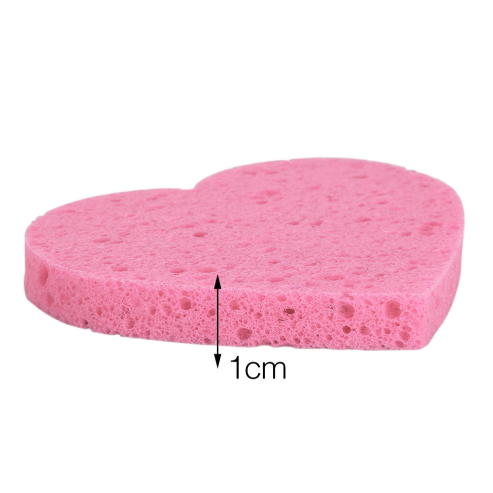 10PCS Makeup Removal Sponge Heart Shaped Cellulose Sponge Face Washing Sponge Cosmetic Puff (Pink)