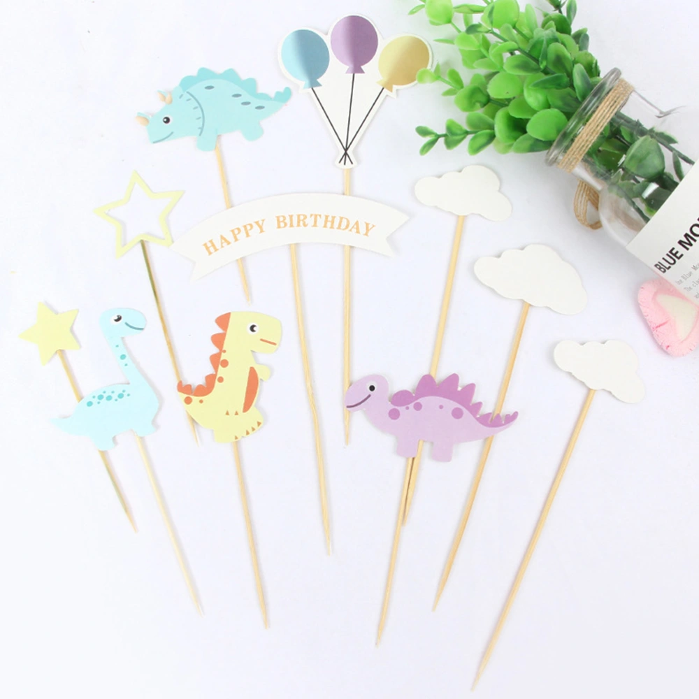 33pcs Jurassic Dinosaur Shape Cake Toppers Colorful Dinosaur Balloon Baking Cake Cupcake Muffin Food Fruit Picks