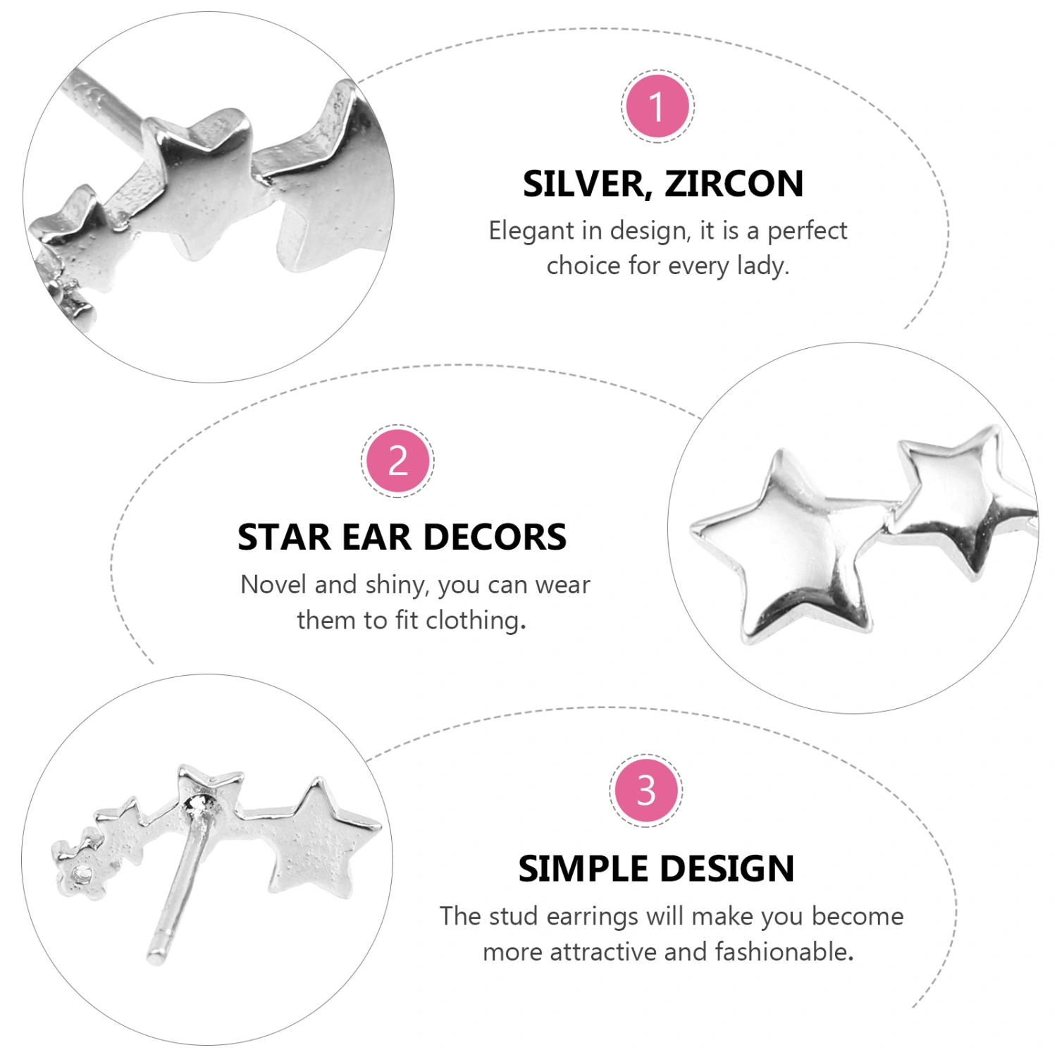 1 Pair Women Star Earring Studs Star Earrings Jewelries Silver Earring Studs