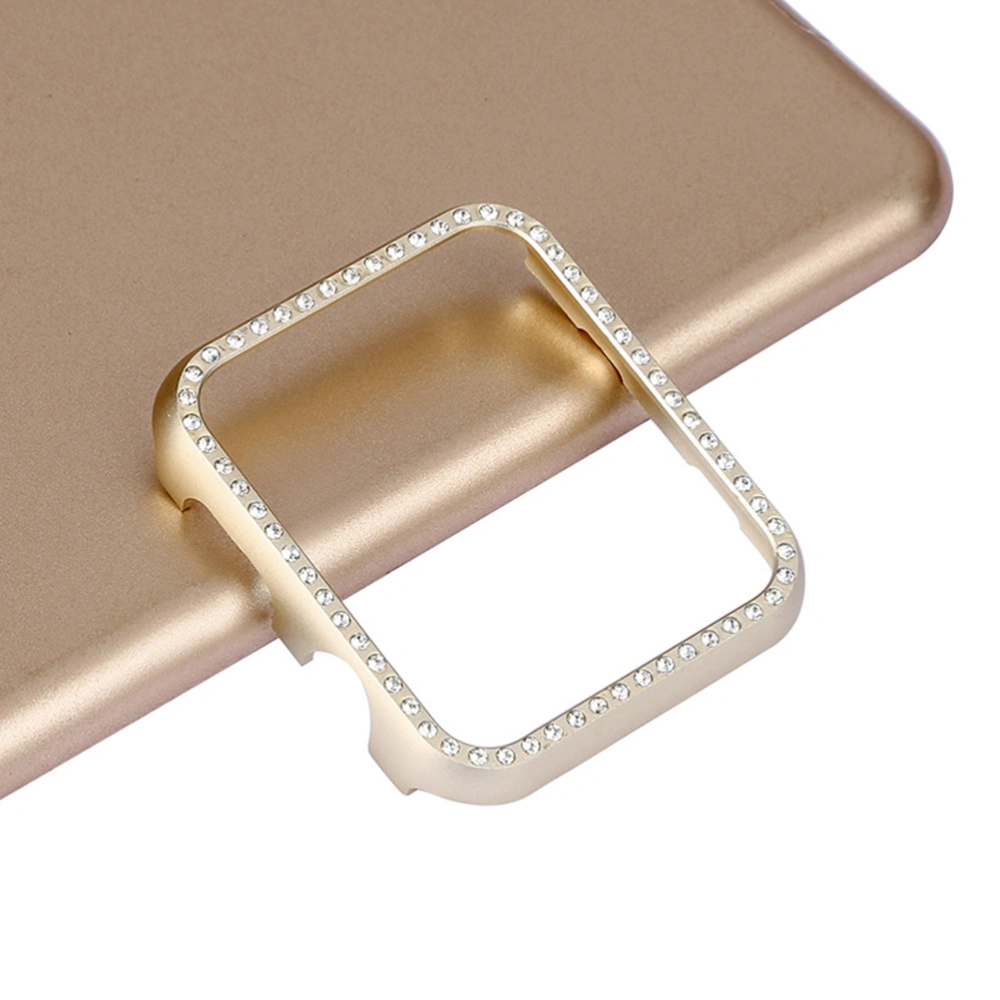 Square Diamond Metal Frame Protective Case Aluminium Alloy Cover Shell Bumper for Apple Watch 38mm (Gold)