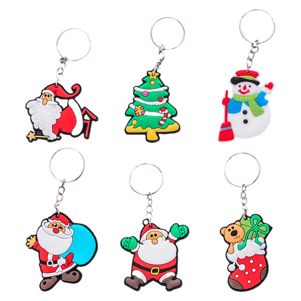 6Pcs Christmas Theme Keychain Lovely Key Ring School Bag Decorative Pendant