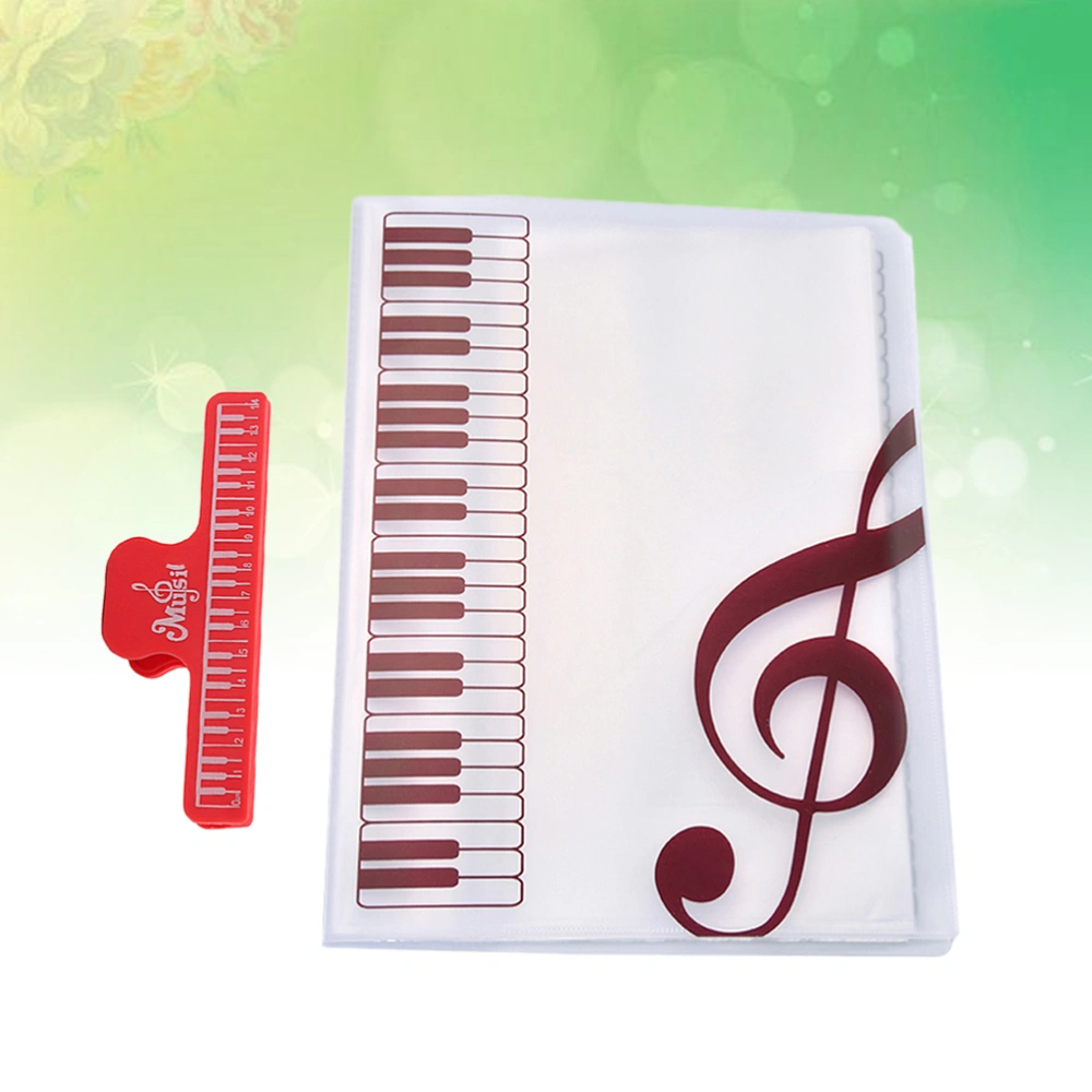 40 Sheets A4 Music Book Folders Piano Score Band Choral Insert-type Folder Music Supplies Waterproof File Storage with An Extra Watermelon Red Clamp