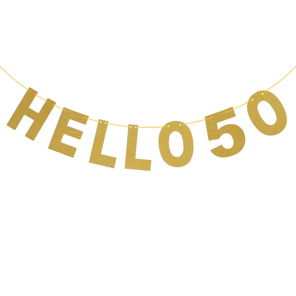 5M HELLO 50 Glitter Golden Garland Bunting Banners for Birthday Decoration