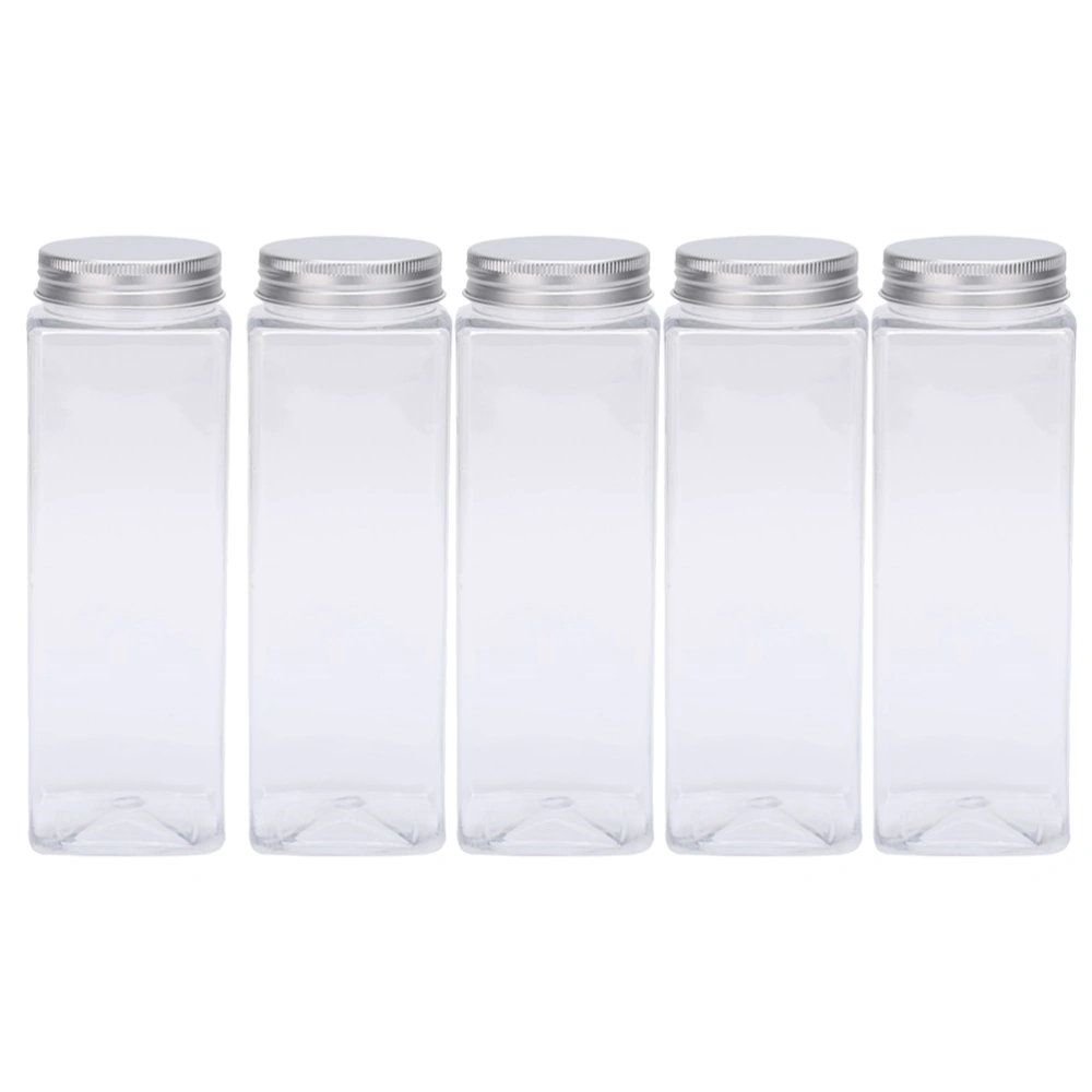 5Pcs 500ml Plastic Coffee Bottles Disposable Juice Empty Bottles PET Water Storage Container with Holeless Lid