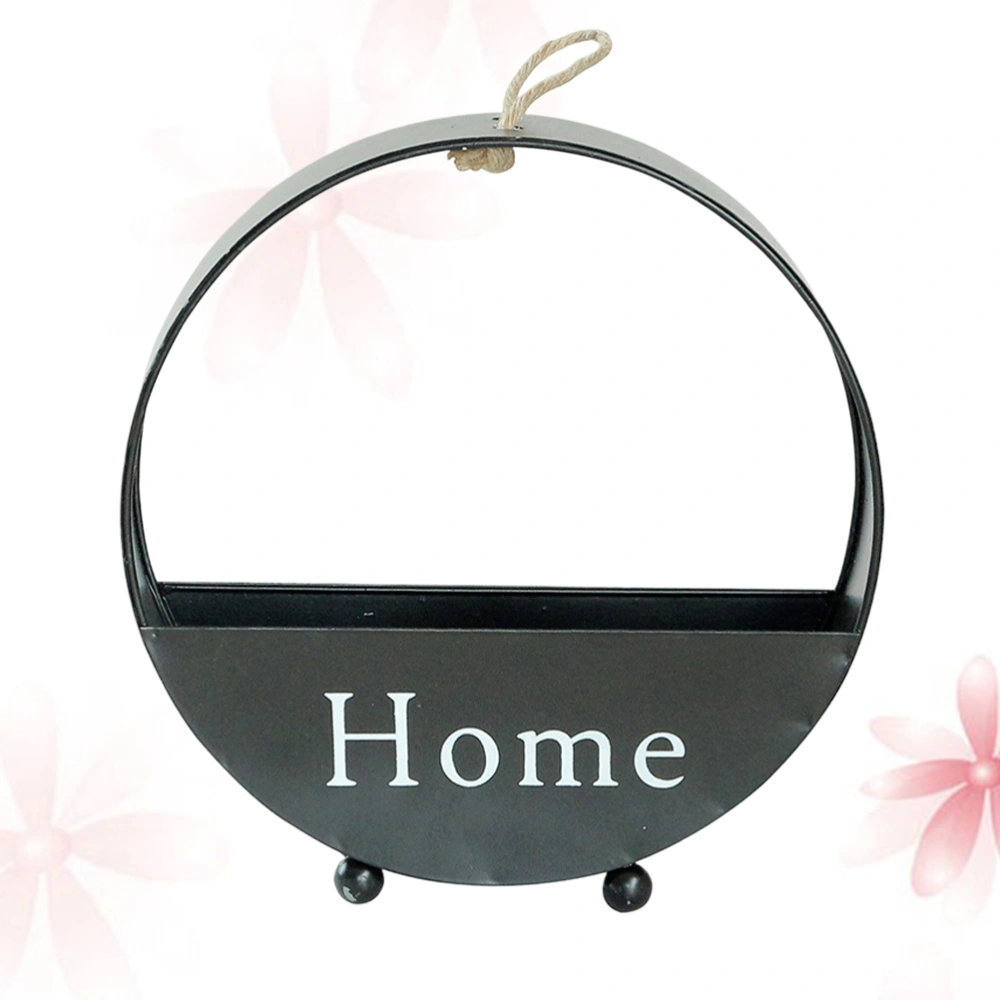 Iron Round Wall Hanging Creative Hanging Storage Basket Wall Flower Holder Wall Decoration Black