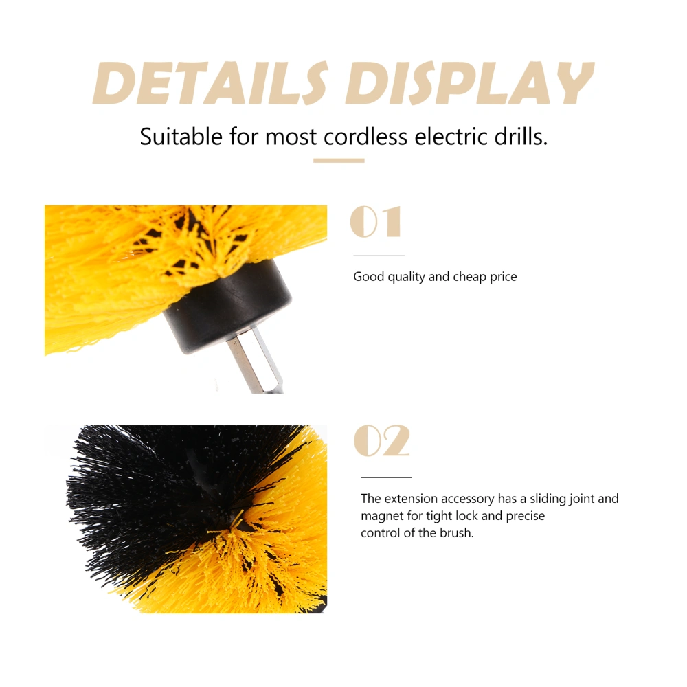 3Pcs Drill Brushes Kit Electric Drill Cleaning Brushes Drill Dusting Tool Yellow