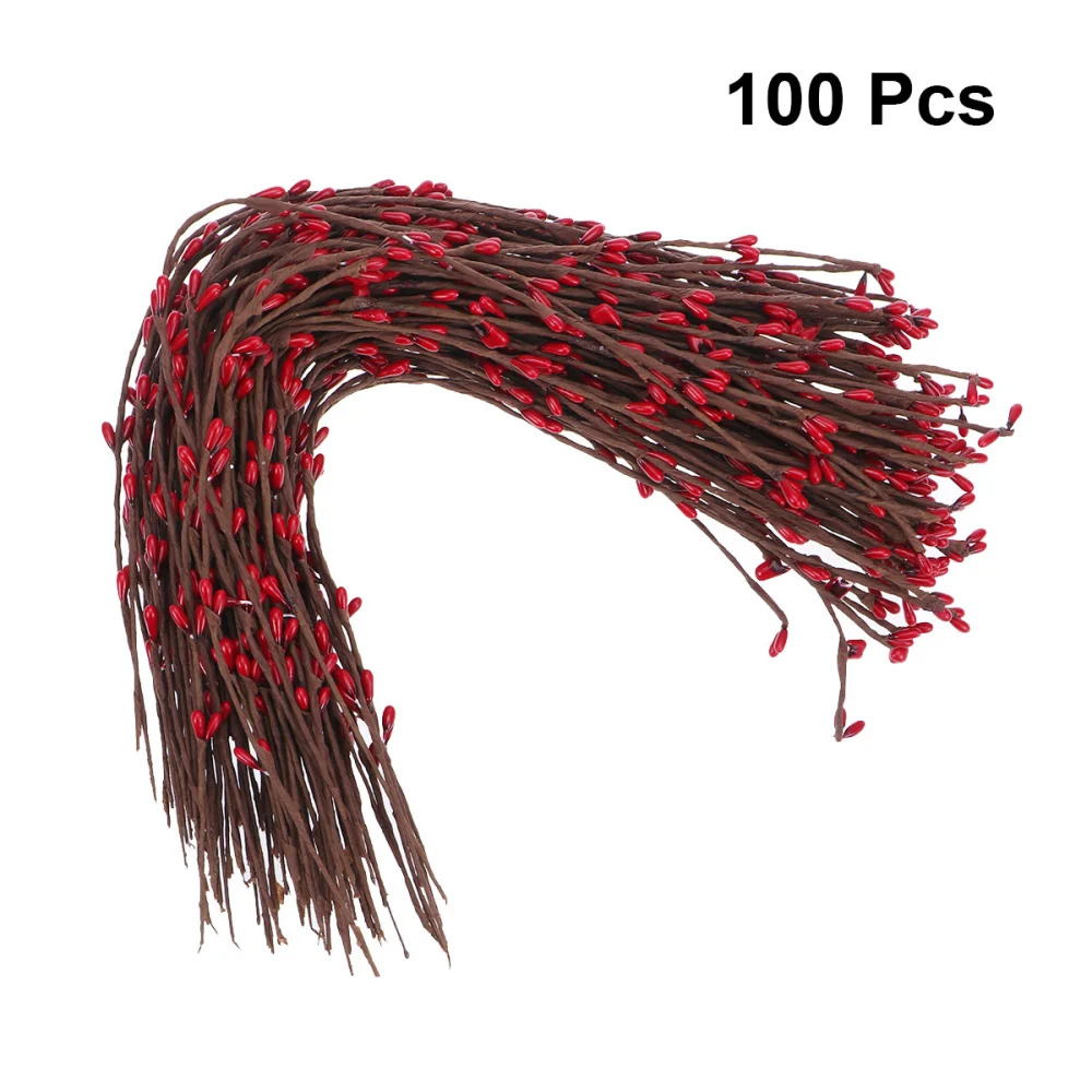 100 Pcs 40cm Artificial Red Berries Rattan Fruit Berry Flower Christmas DIY Home Decor Ornament for Vase Basket Wreath