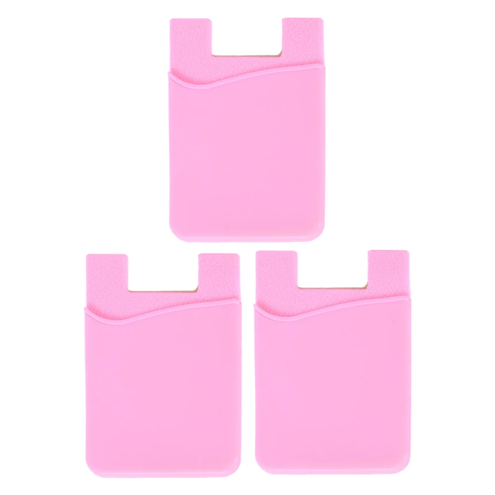 3pcs Cell Phone Pouch Holder Case Back Fashion Adhesive Sticker Cover (Pink)