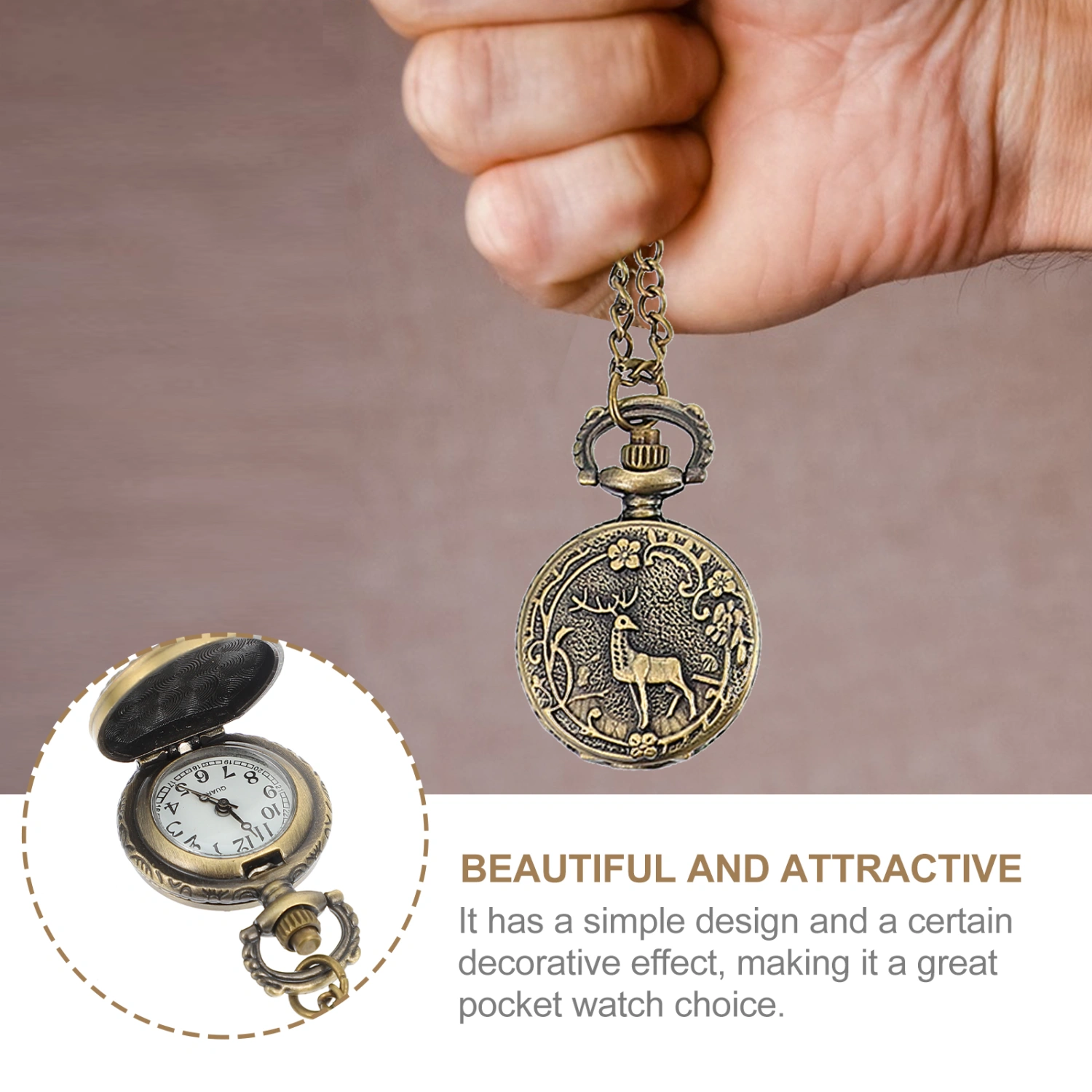 1pc Vintage Elk Pocket Watch Durable All-Match Pocket Watch Elk Hanging Watch