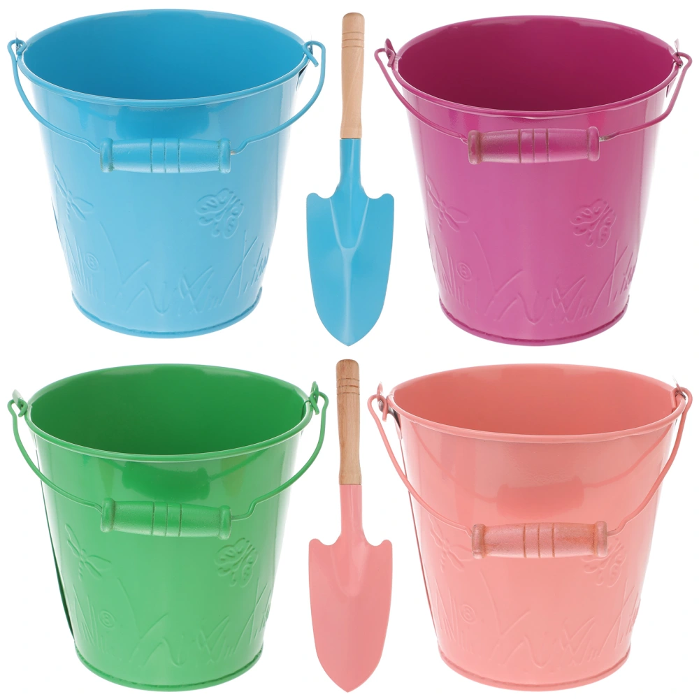 6Pcs Kids Beach Playing Buckets Iron Durable Bucket with Shovel Play Sand Toy