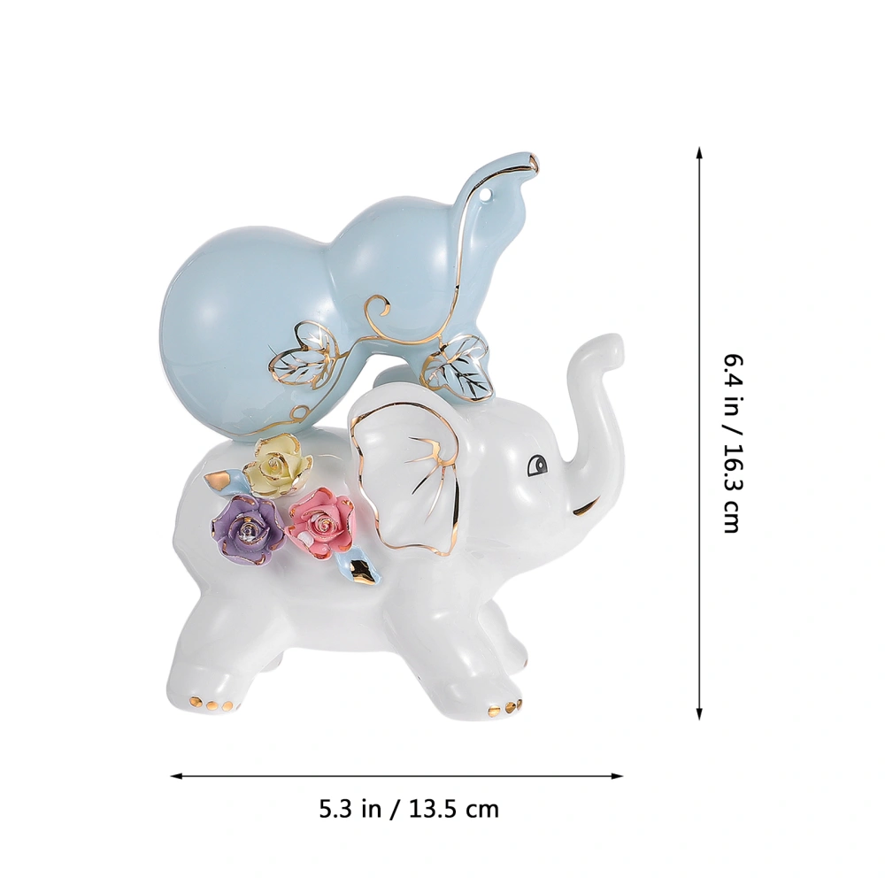 1 Pair Ceramic Elephant Ornament Animal Figurine Desktop Adornment Supplies